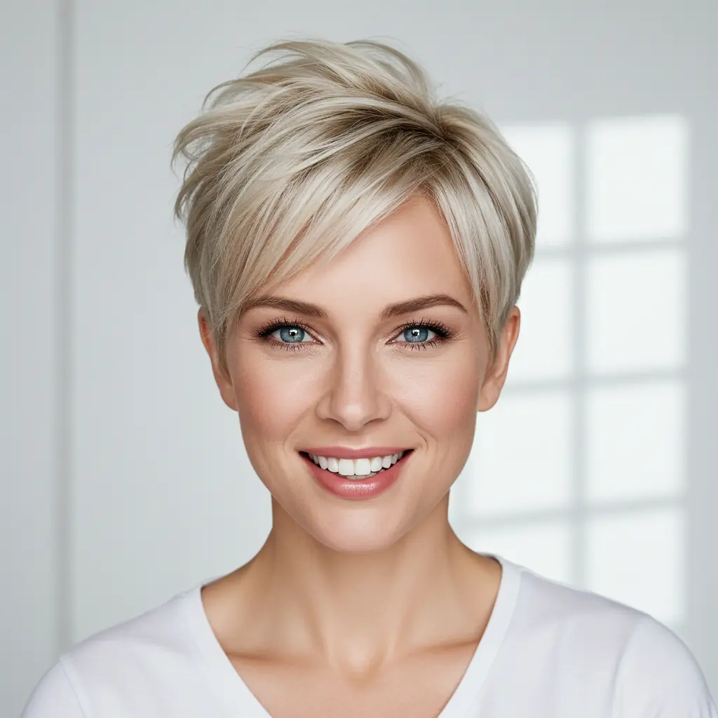 Light Blonde Pixie with Bangs