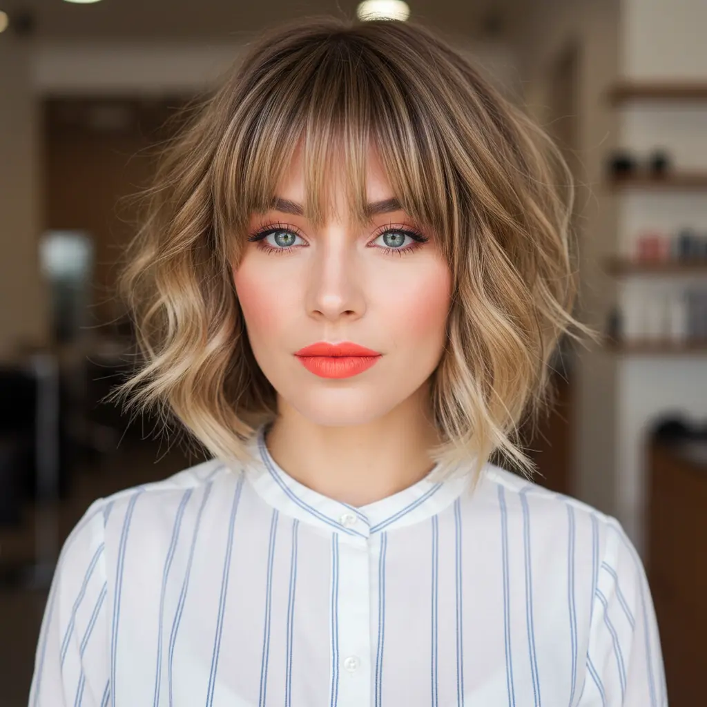 #10 French Bob Haircut With Bangs and Tapered Ends