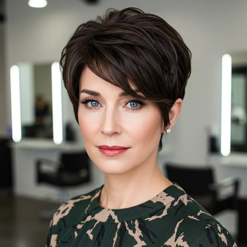 Dark Wavy Pixie Cut With Feathered Texture
