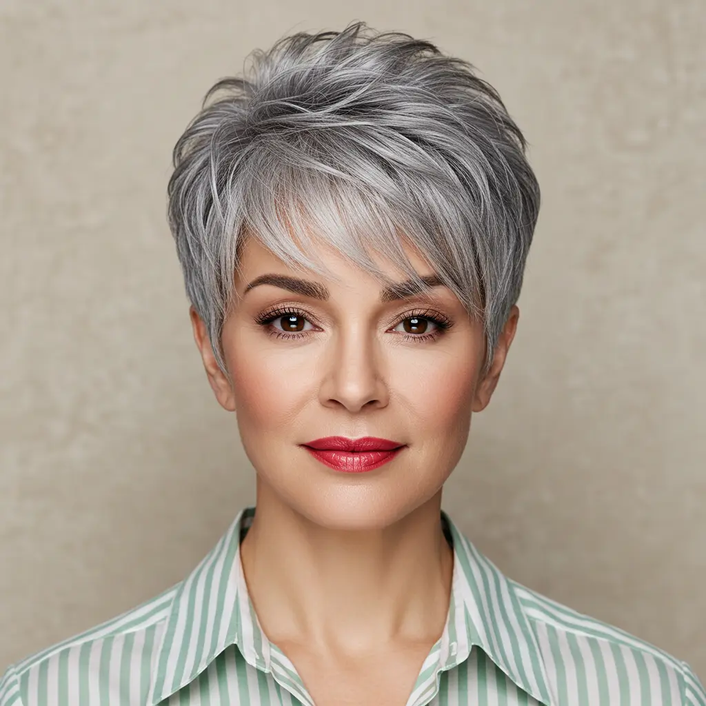 Short Gray Hair Edgy with Piecey Bangs
