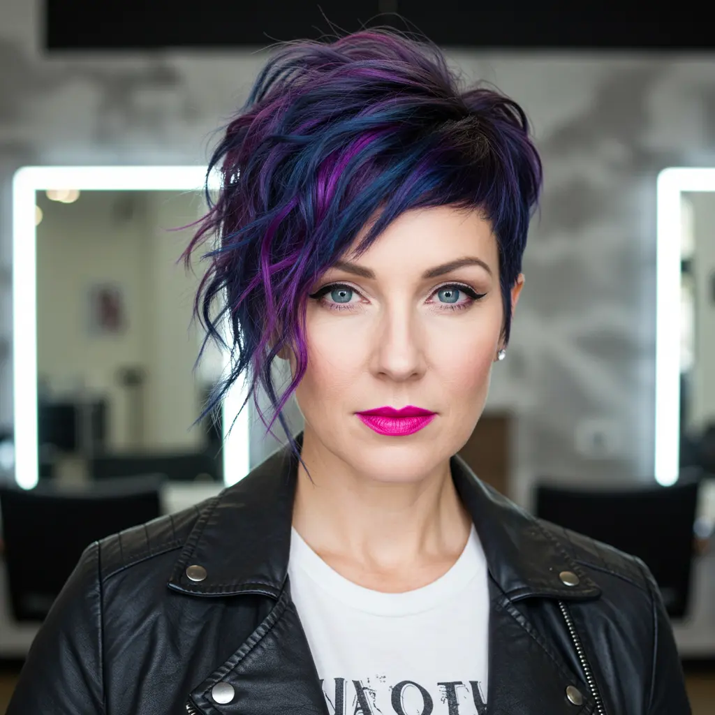 Punk Inspired Wavy Pixie Cut With Asymmetrical Fringe