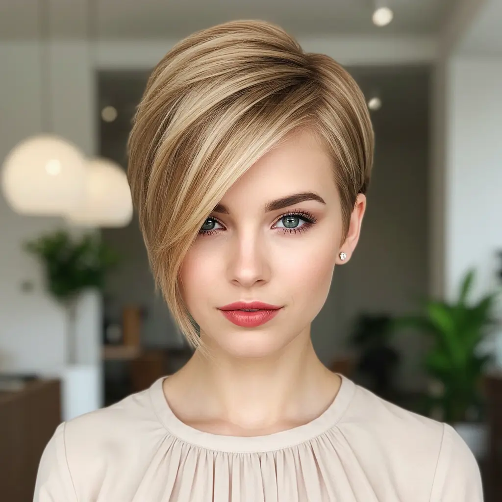 Asymmetrical Side-Parted Long Pixie