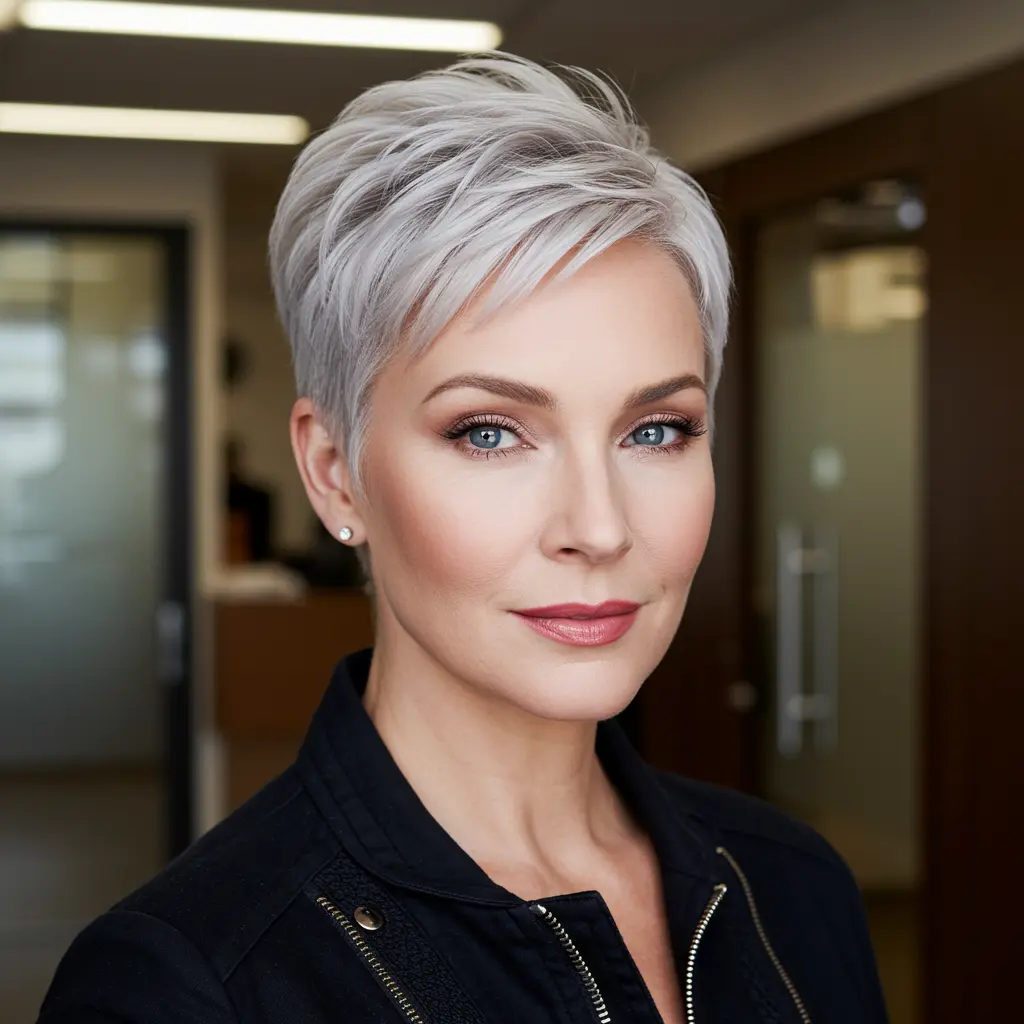 Icy Platinum Pixie Cut with Clean Lines