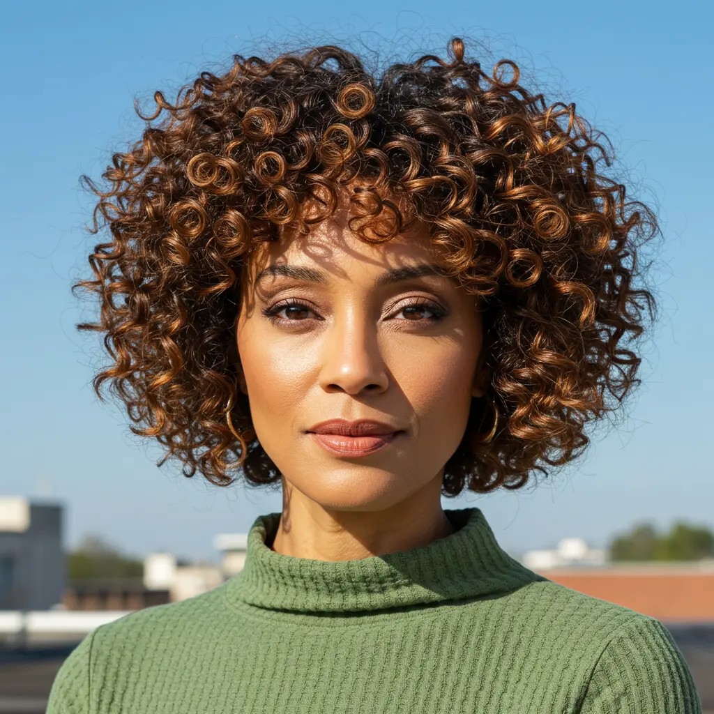 #14 Natural Curls Styled With Parted Curtain Fringe