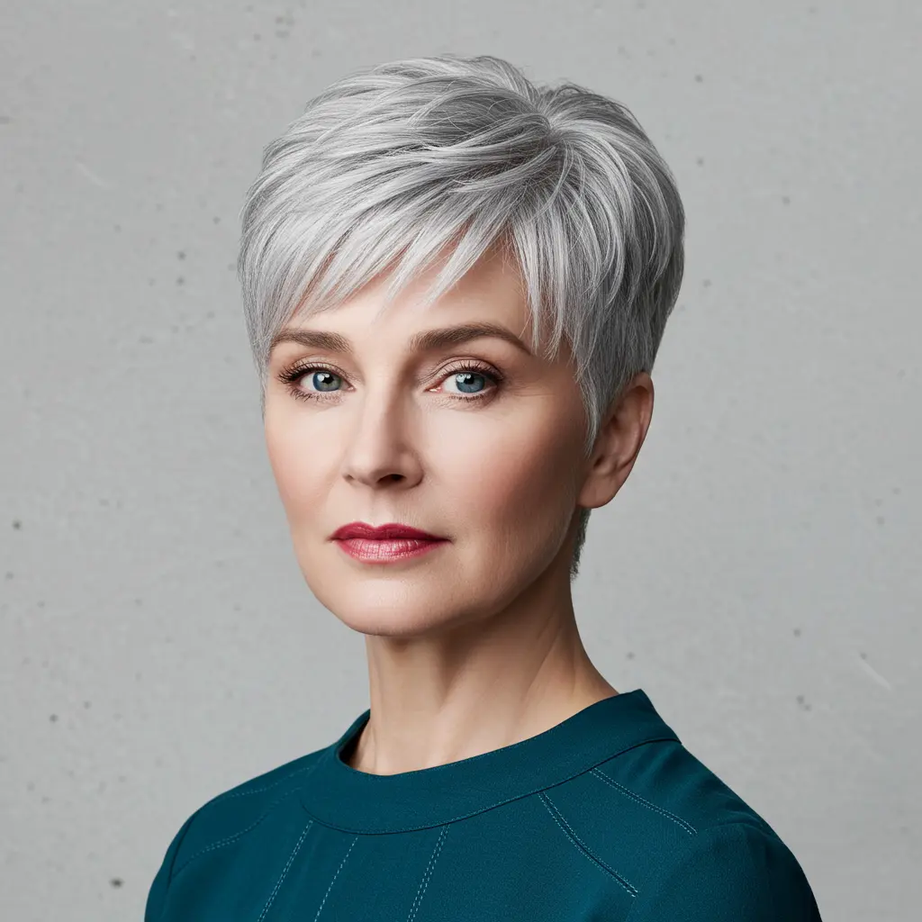Tapered Gray Hair Pixie Cuts with Bangs