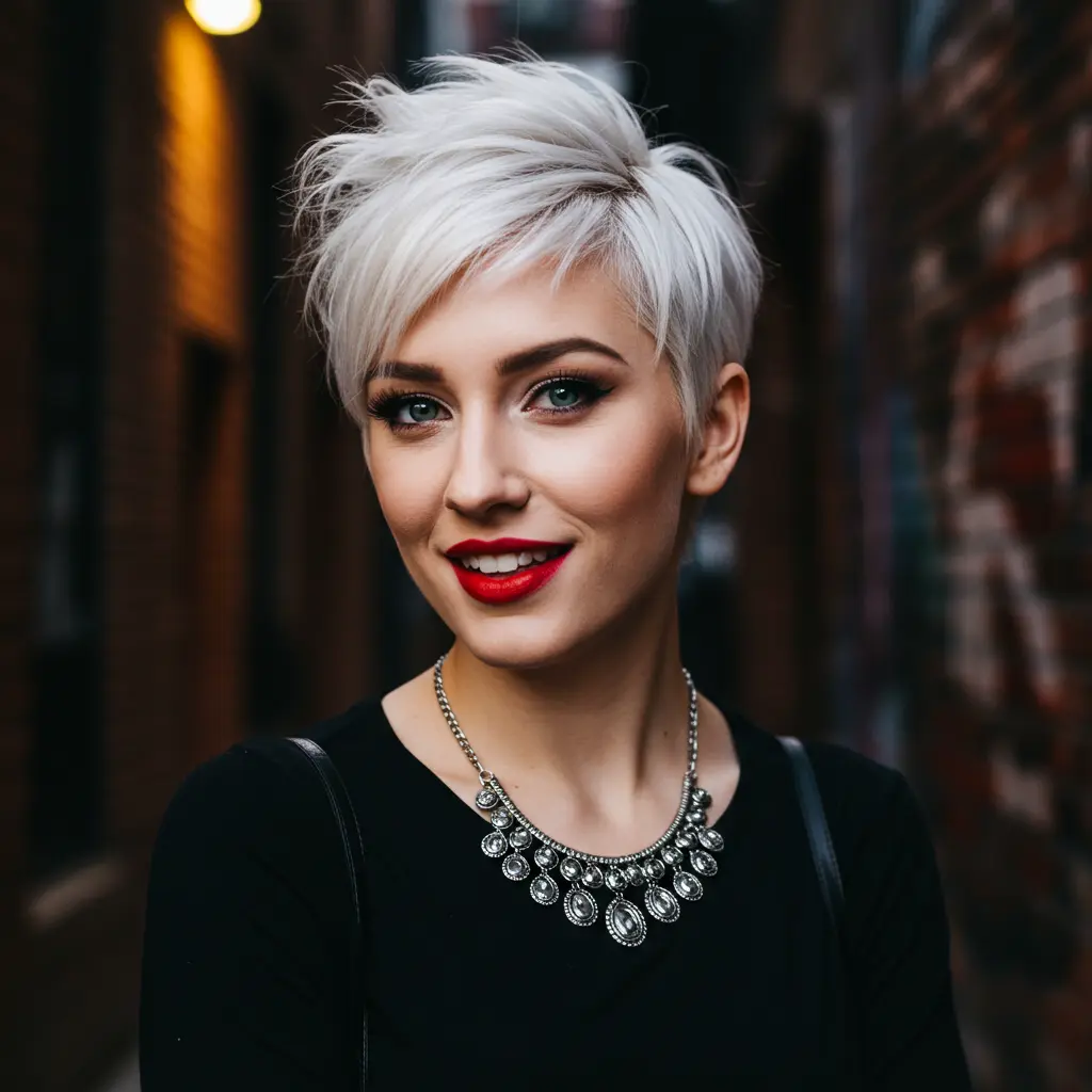 Sassy White Blonde Pixie with Fringe