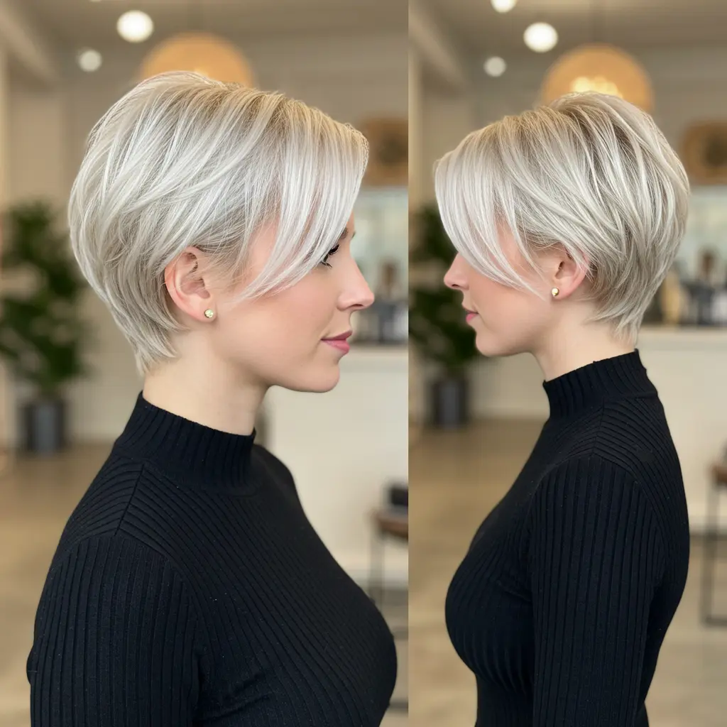 White Blonde Layered Pixie Bob