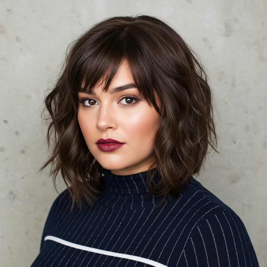 #17 Textured Lob for a Round Face Shape