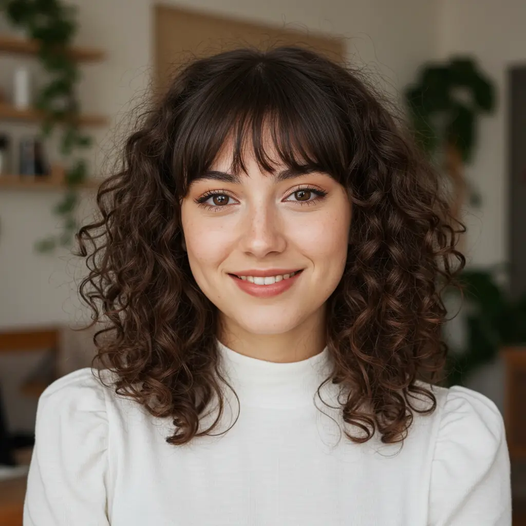 Curtain Bangs on Curly Hair for Face Framing