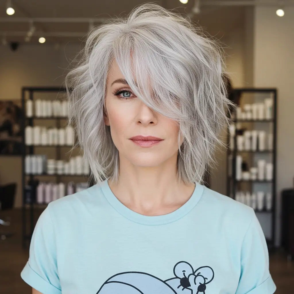 #18 Feathered Wolf Cut for Grey Hair