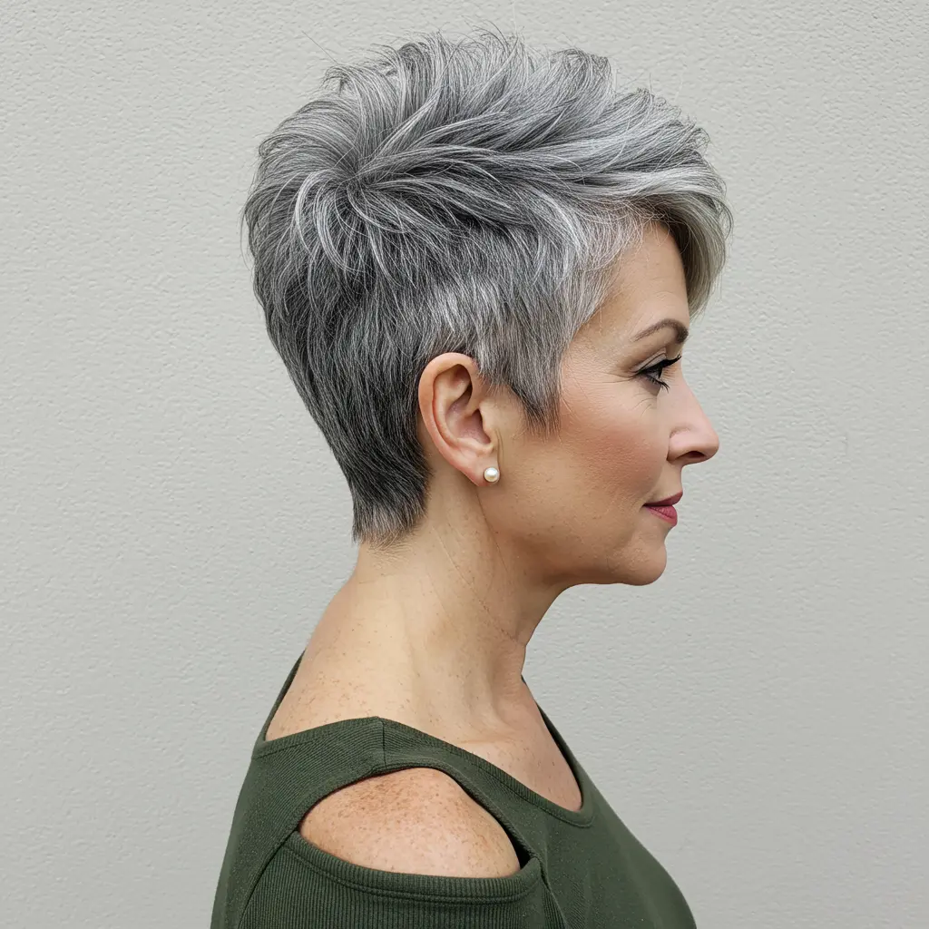 Edgy Silver Pixie with Long Sideburns