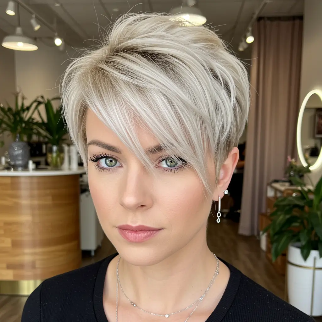 Champagne Blonde Pixie with Layers