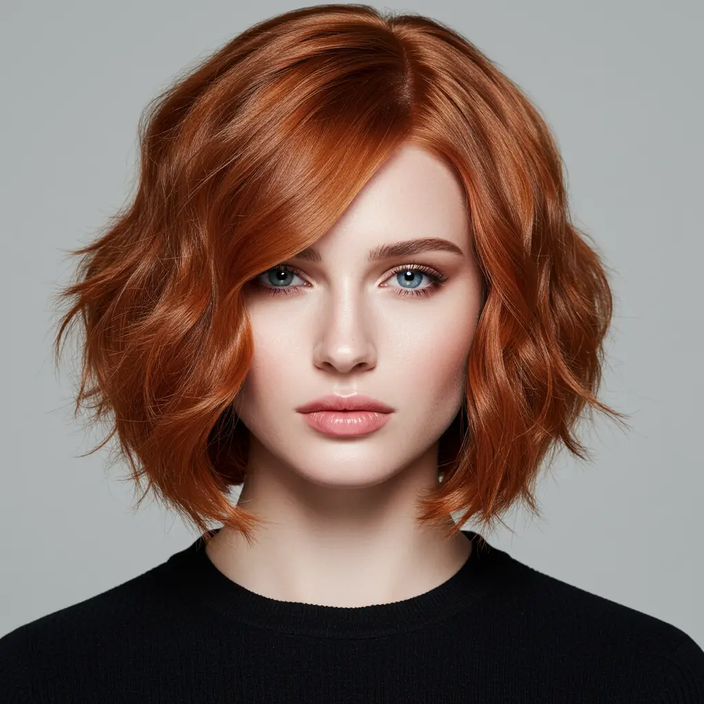 Vibrant Auburn Waves on Graduated Bob