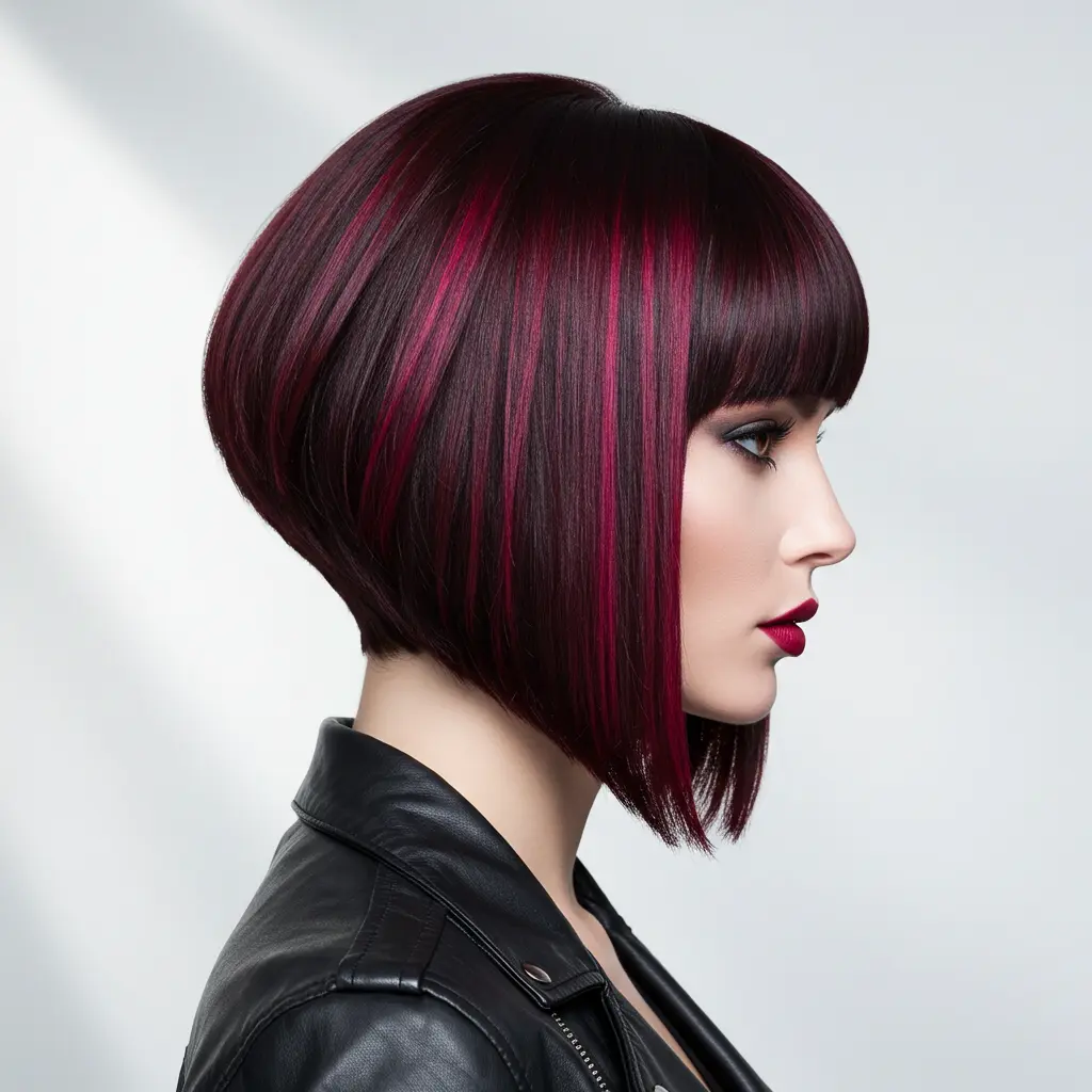 Burgundy Blaze A-Line Bob with Bangs