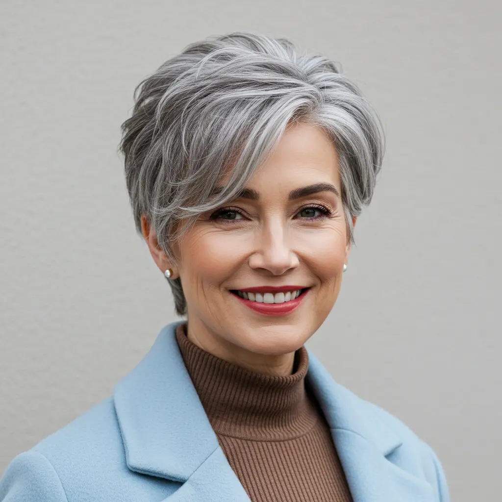 Gray Pixie with Long Top and Short Sides