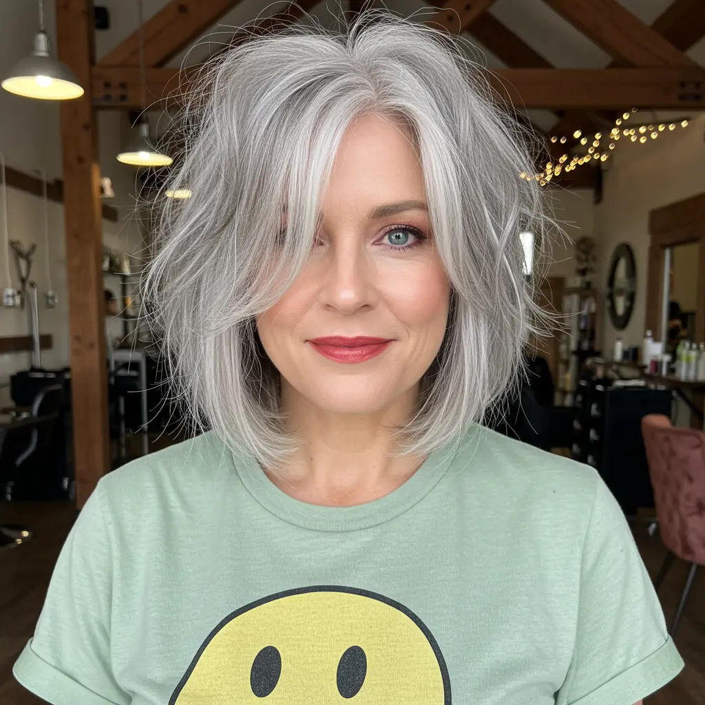 #5 Choppy Lob With Natural Grey Tones