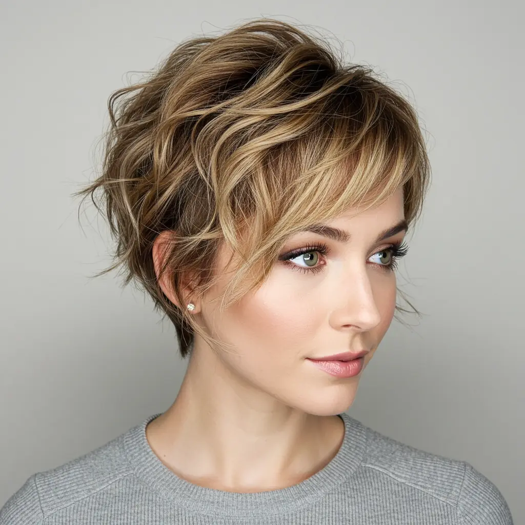 Wavy Pixie with Side Bangs