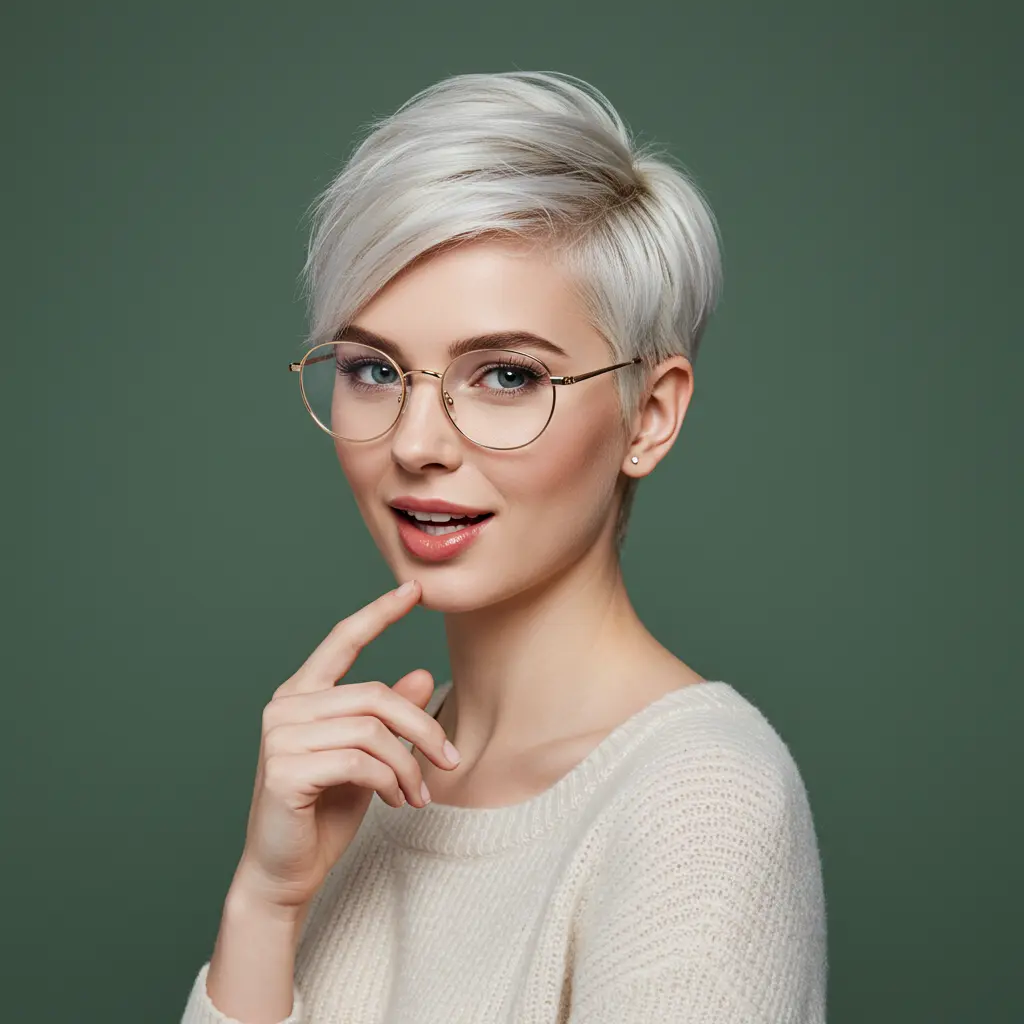 White Blonde Pixie for Ladies with Glasses