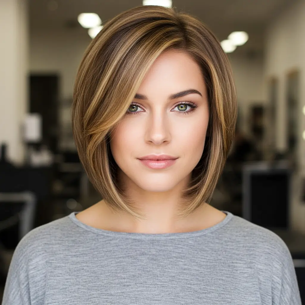 Sleek A-Line Bob with Blended Highlights