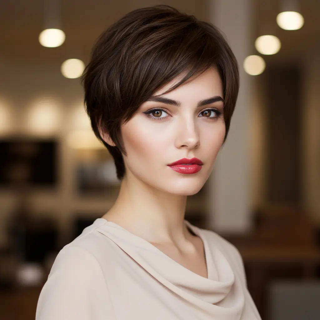 Layered Brunette Pixie Cut
