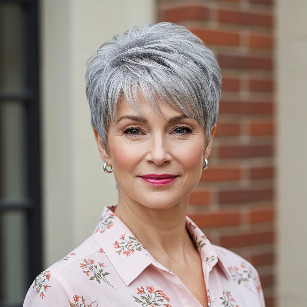 Feathered Short Grey Haircuts with Lifted Roots