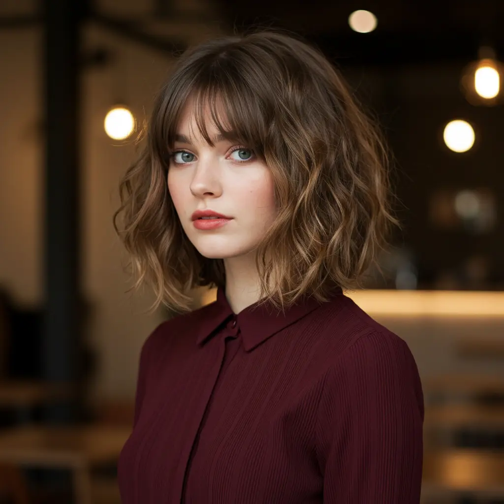 #9 Wavy Curly Lob With Center Parted Bangs