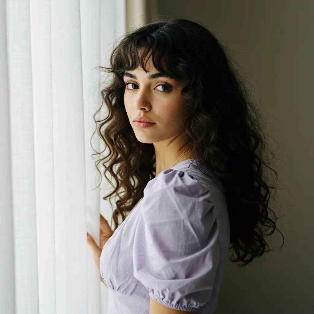 #12 Curly Long Hair With Feathery Curtain Bangs