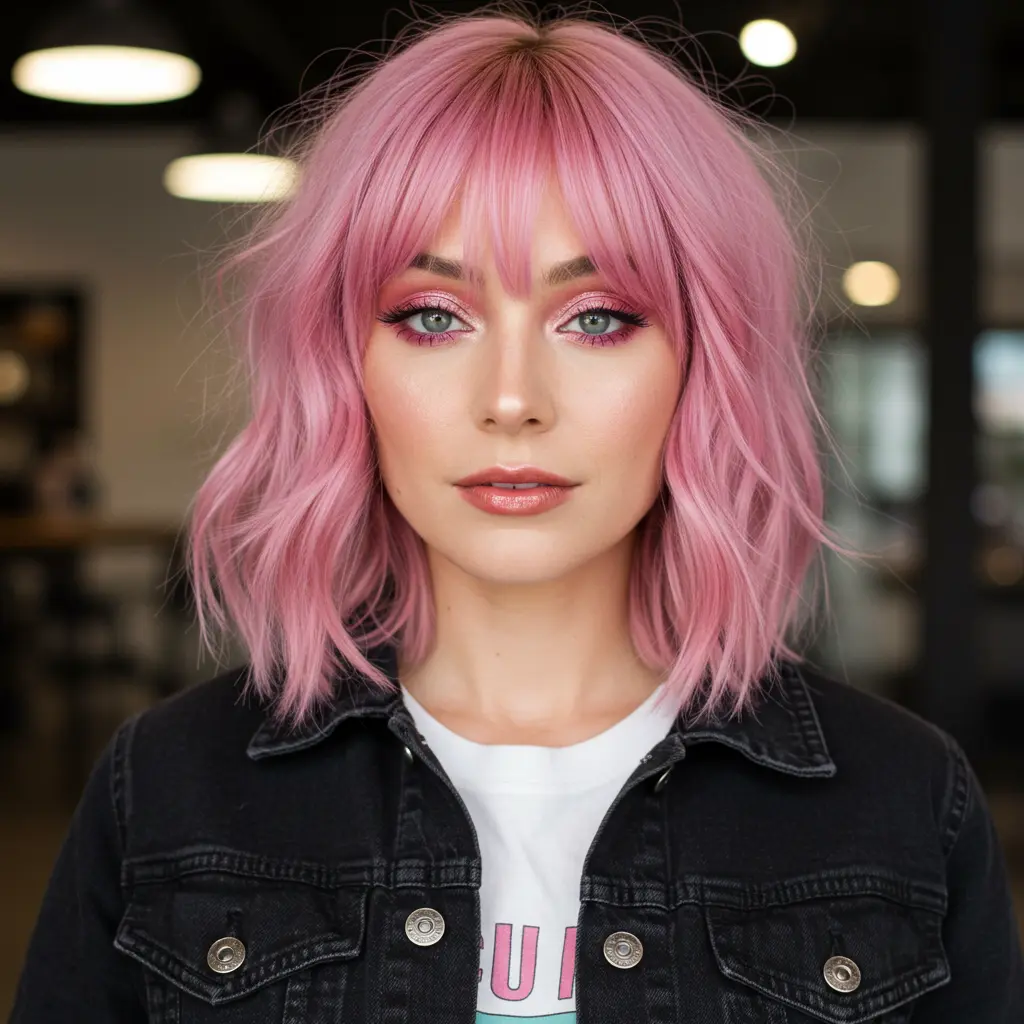 #15 Pink Layered Hair With Playful Texture