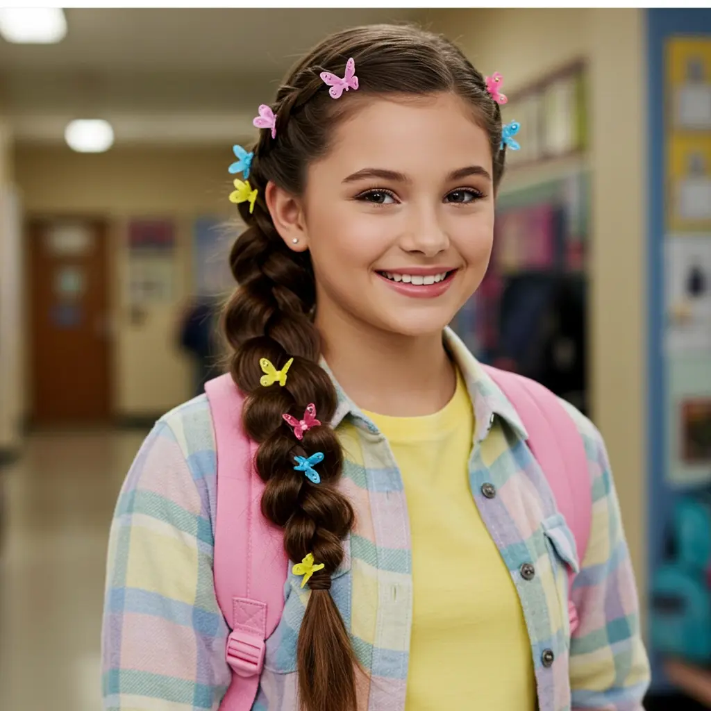 #22 Side Braided Ponytail with Butterfly Clips