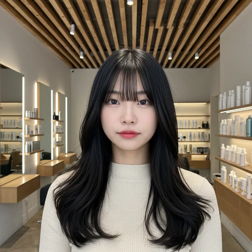 #6 Korean-Inspired Curtain Bangs On Sleek Long Hair