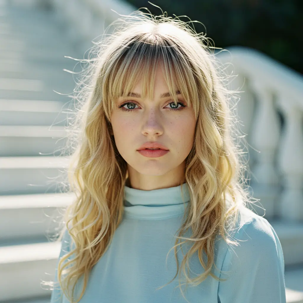 #9 Blonde Long Hair With Curtain Bangs And Layers