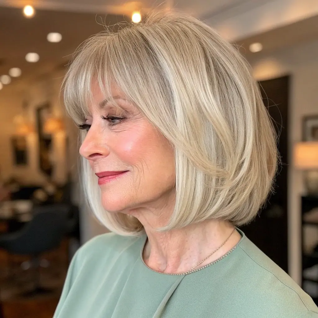 #1 Soft Layered Bob With Wispy Bangs