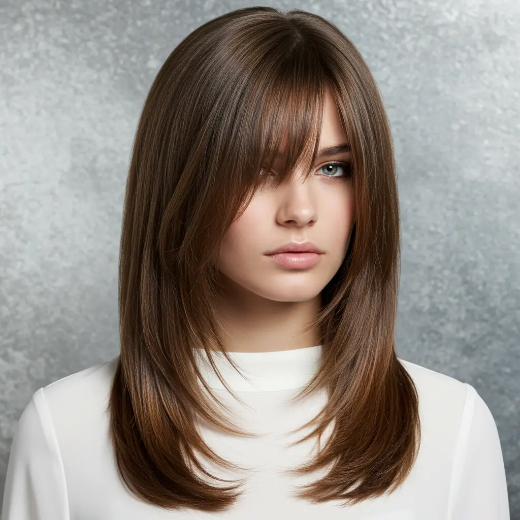 #1 Layered Straight Cut with Curtain Bangs