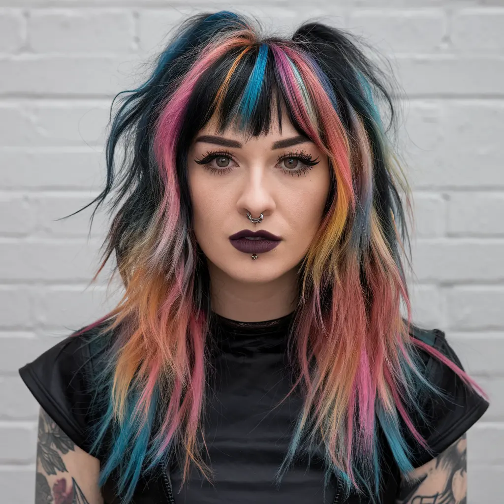 Bold Long Shaggy Layers with Curtain Bangs