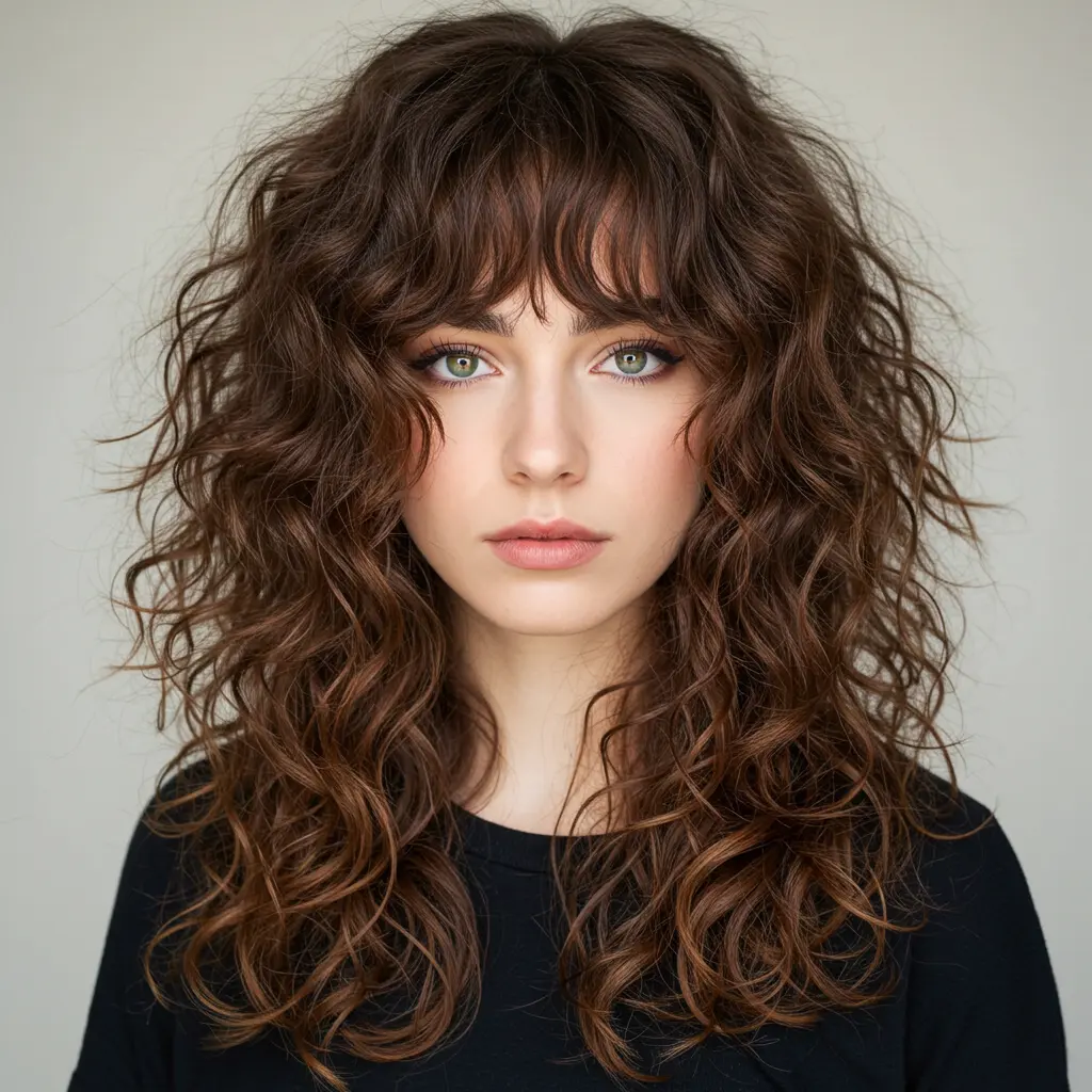 #11 Cascading Curly Wolf Cut with Highlighted Bangs