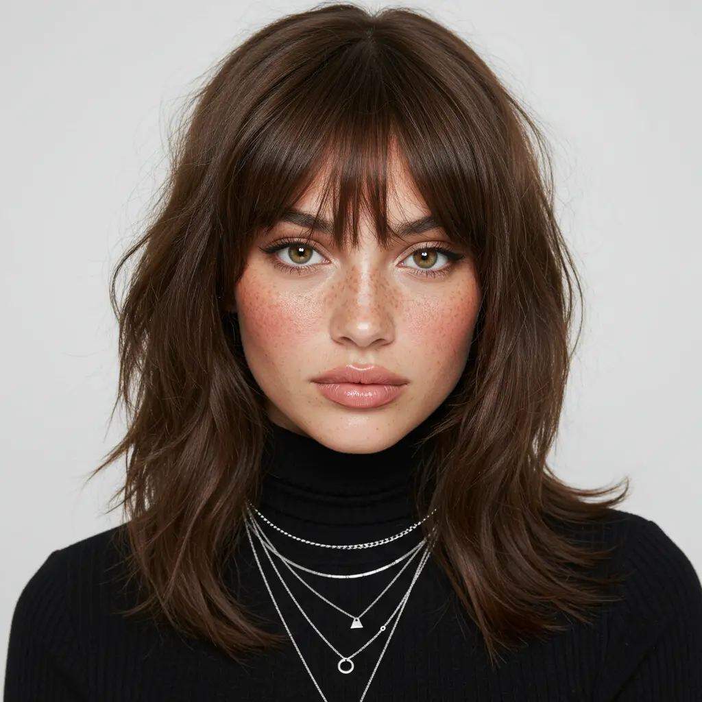 #11 Mocha Brown Hair with Layered Curtain Bangs