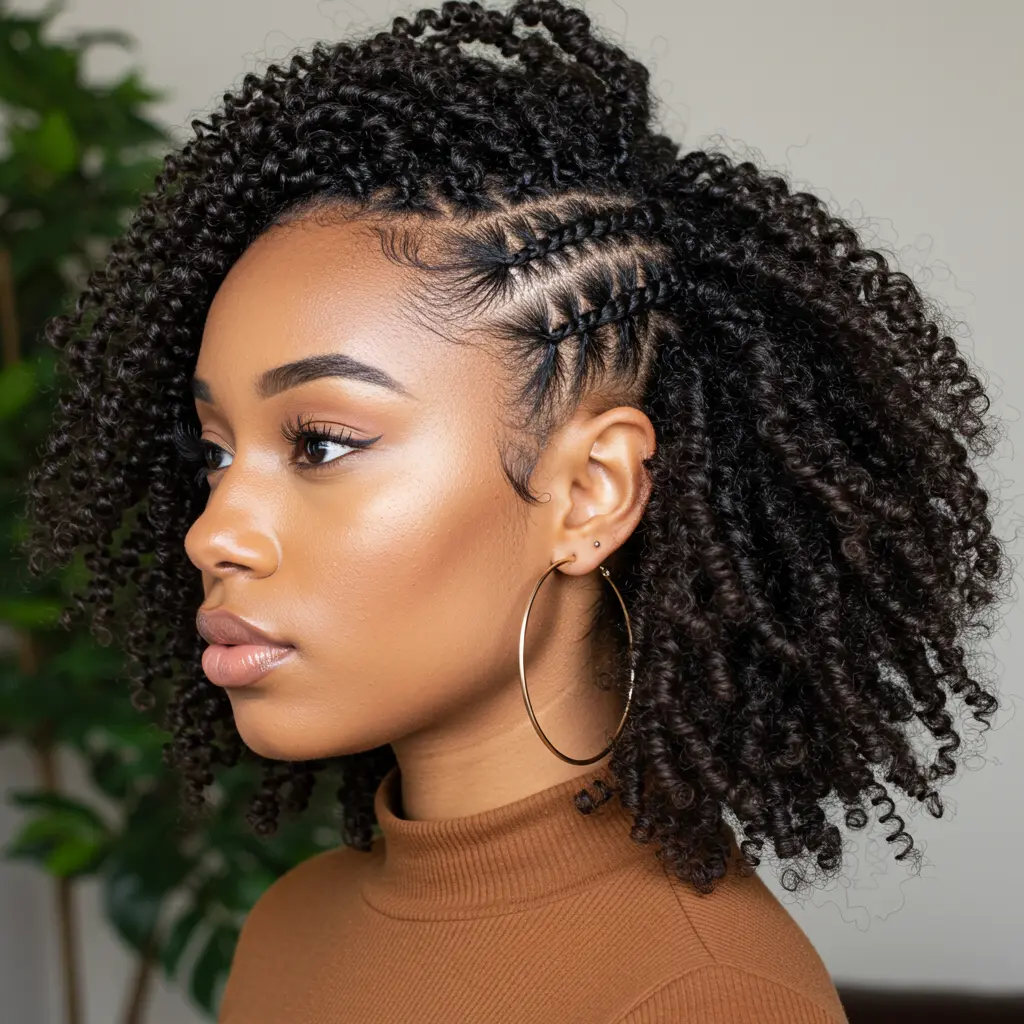 Side Cornrow Twist-Out Combo with Volume