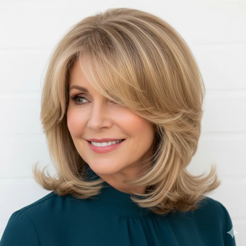 #12 Blowout Hairstyle with Face-Framing Layers and Bangs