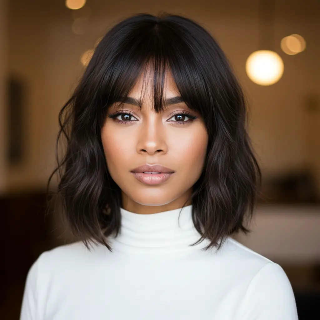 #12 Layered Medium Hair With Full Bangs