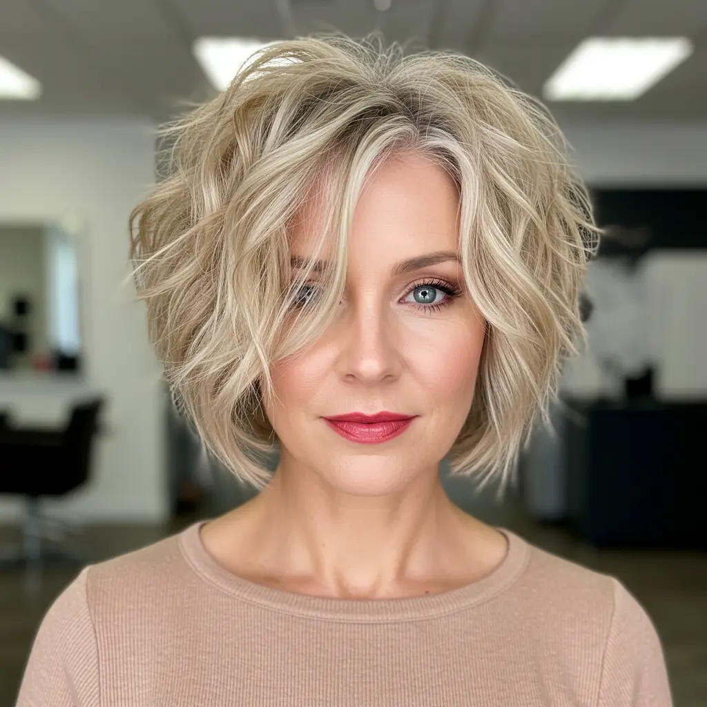 #12 Messy Bob With Warm Blonde Lowlights