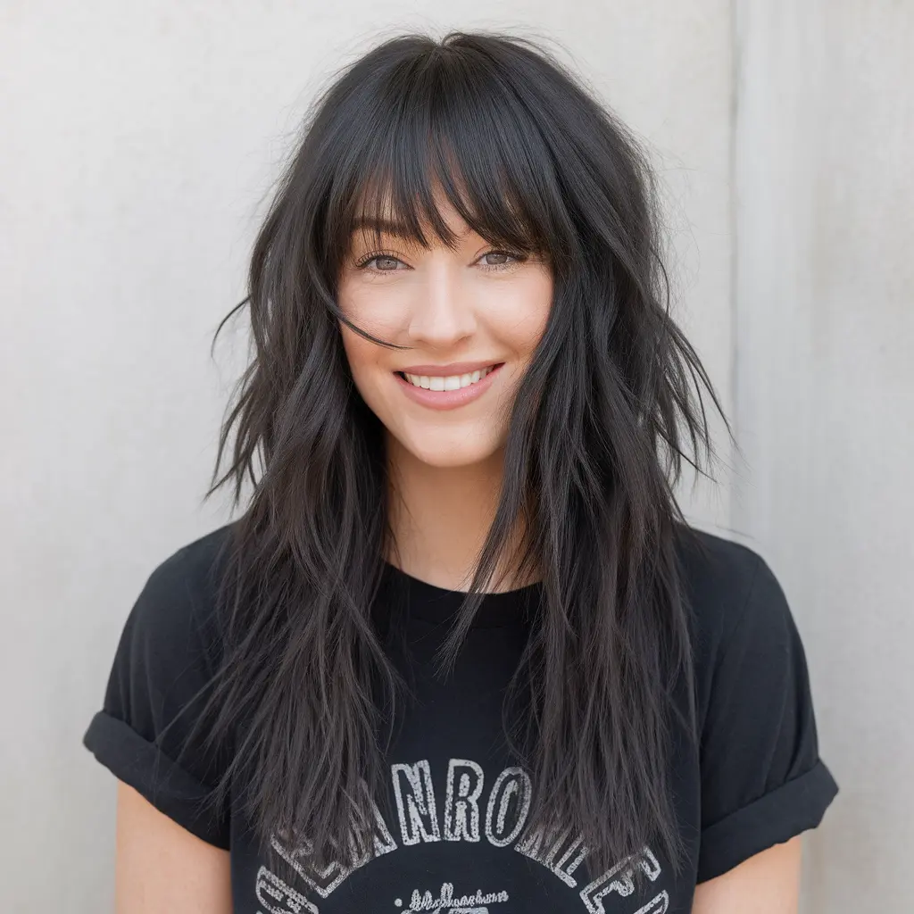 Multi-Layered Textured Shag with Curtain Bangs