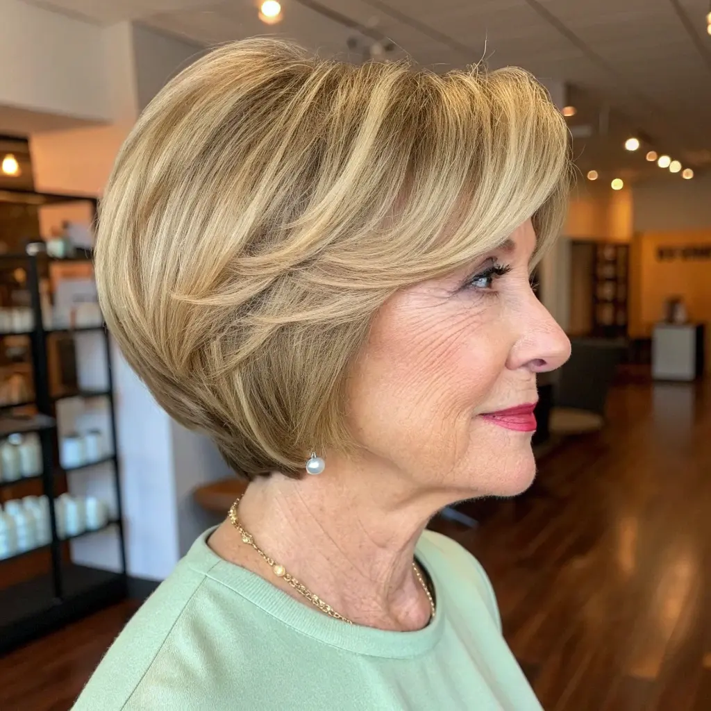 #13 Short Stacked Bob With Golden Blonde Tones