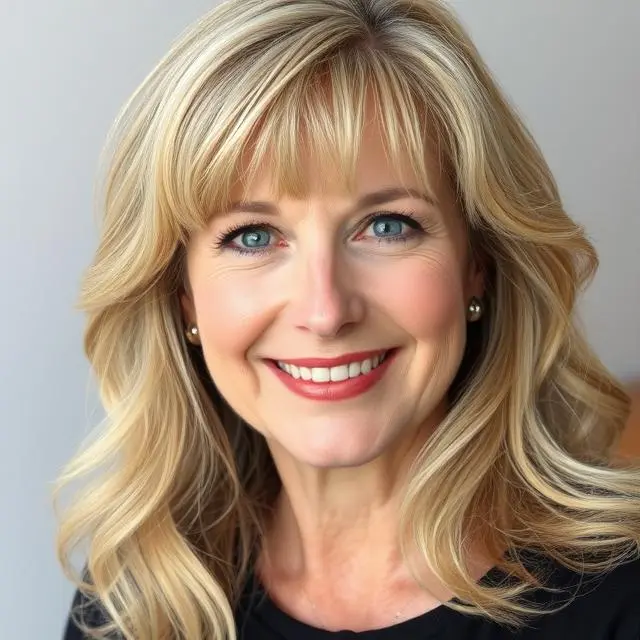 #13 Sleek Long Blonde Hair with Wispy Bangs