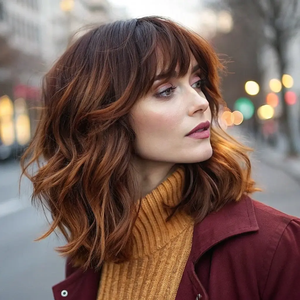 #14 Medium Hair Layered with Side Bangs