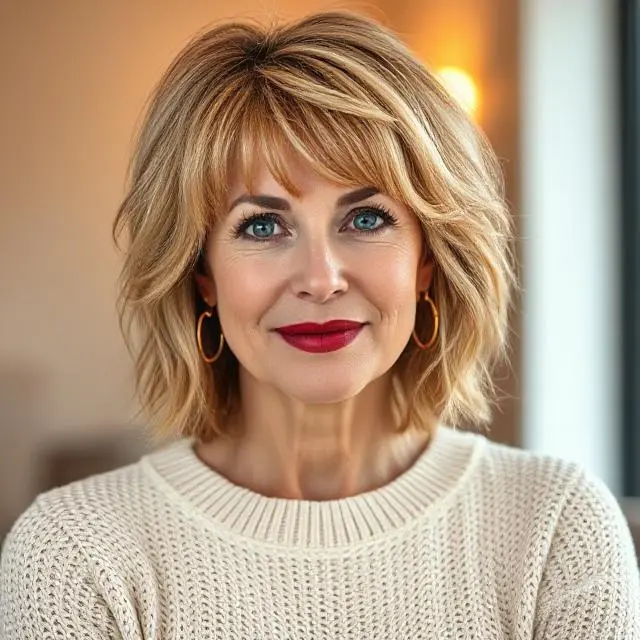 #14 Chin-Length Tousled Layers with Fringe