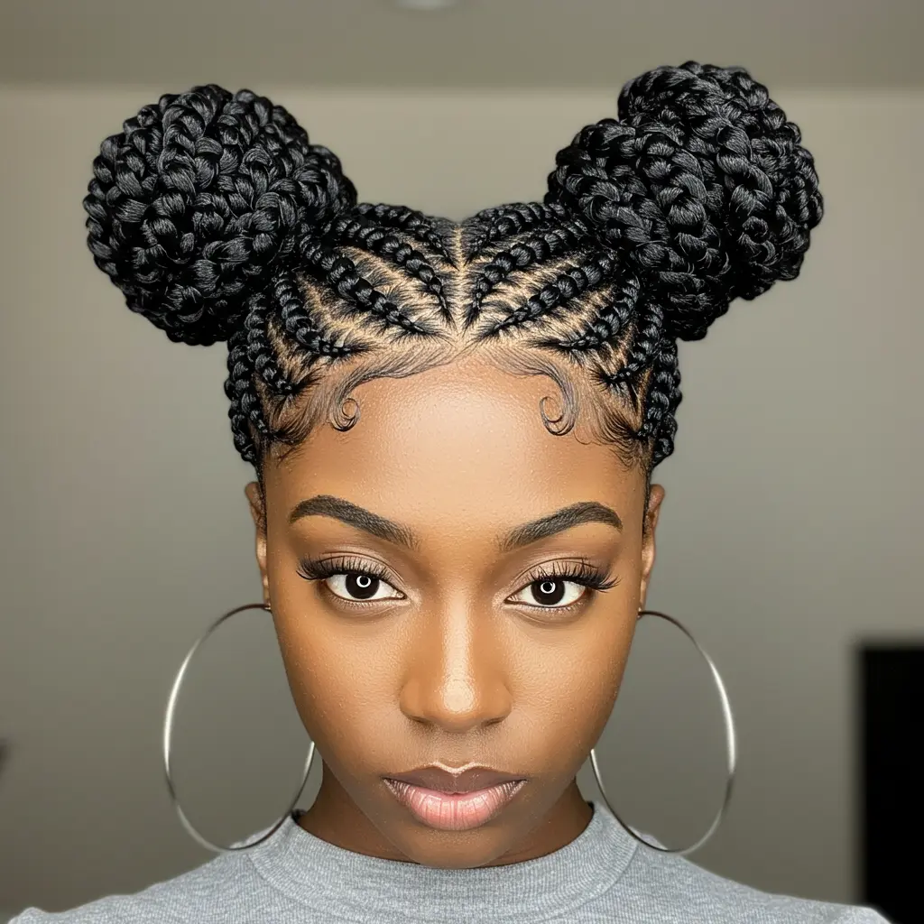 Heart-Shaped Stitch Braids with Low Buns