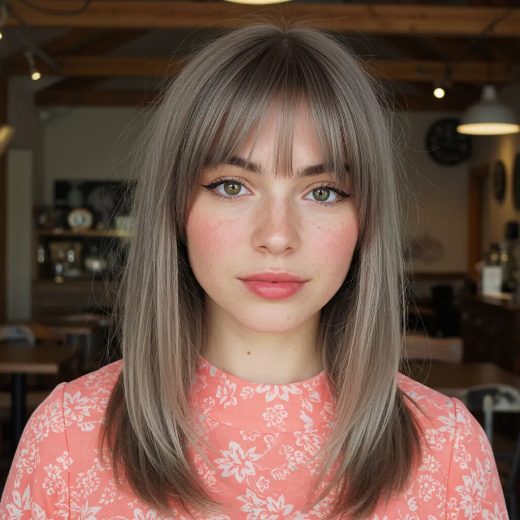 #16 Ash Brown Straight Hair with Long Curtain Bangs