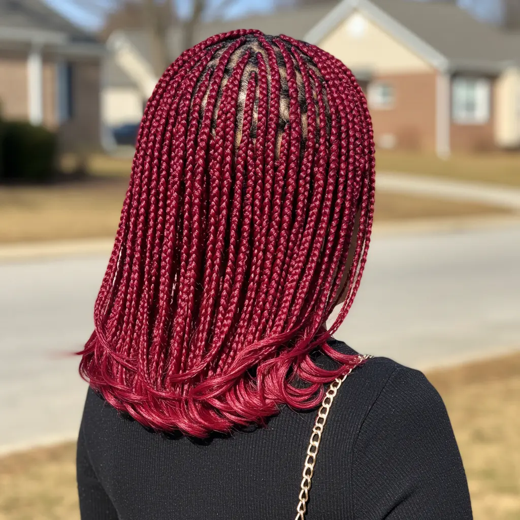 Burgundy Shoulder-Length Feed-In Braids