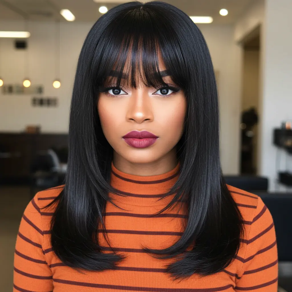 #20 Soft Black Silk with Wispy Curtain Bangs