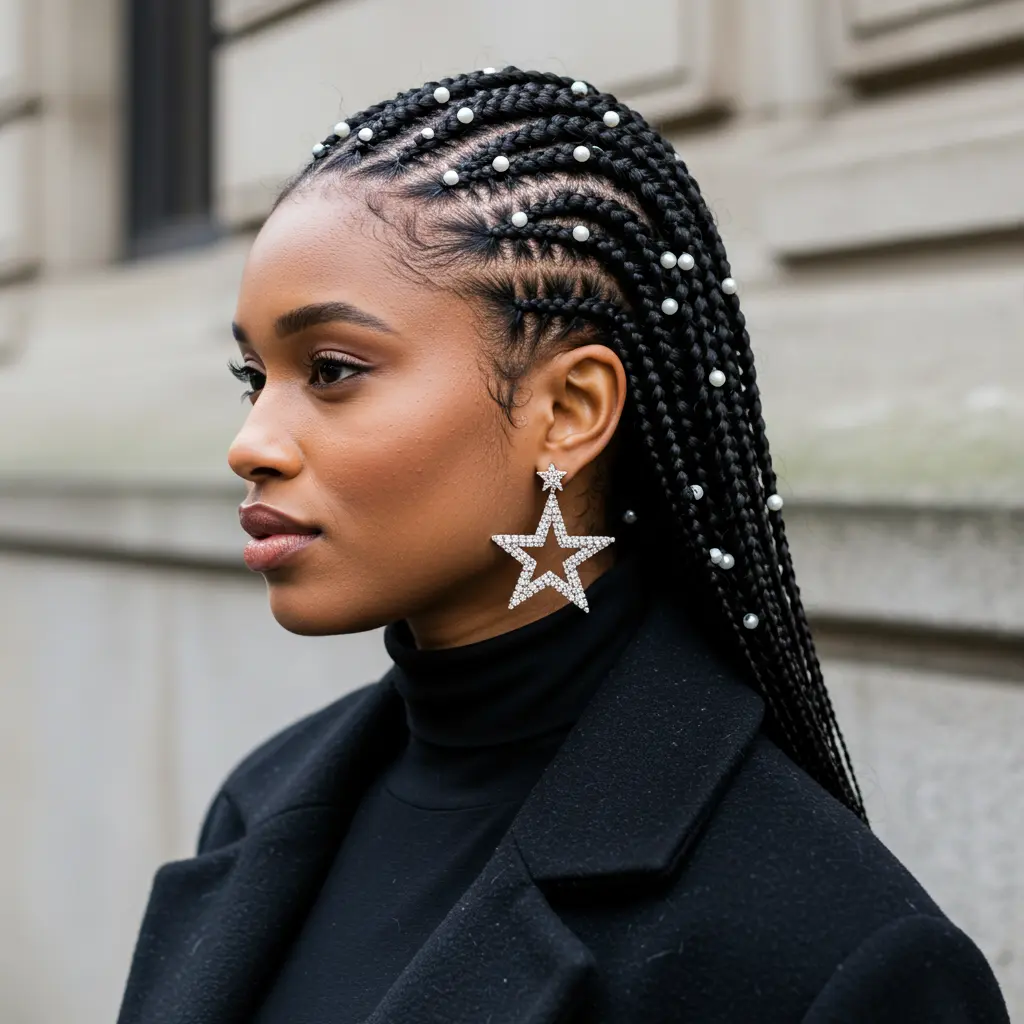 Beaded Cornrow Crown with Sculpted Parting